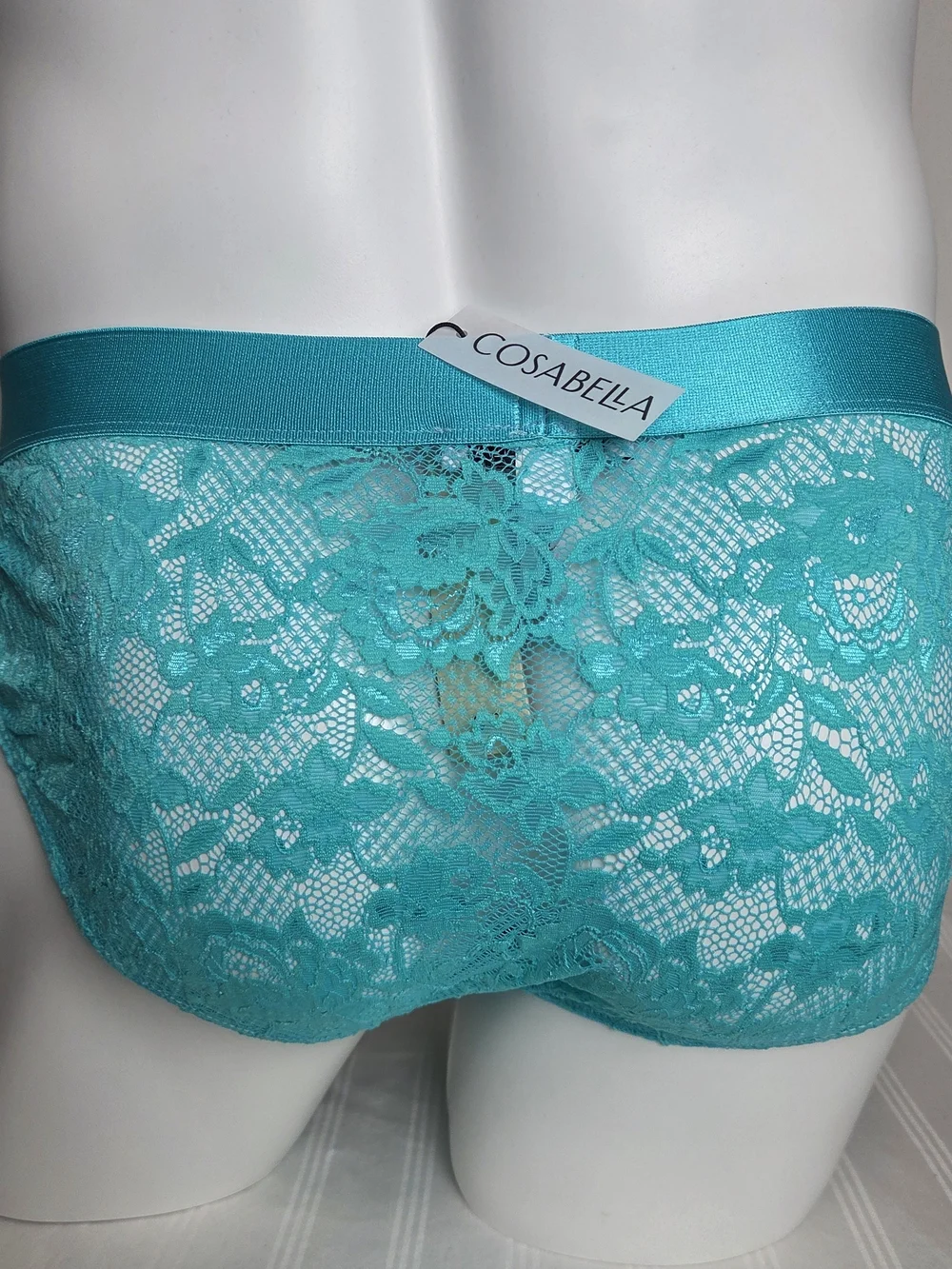Cosabella Men's Low-Rise Lace Bikini Briefs in Teal Blue